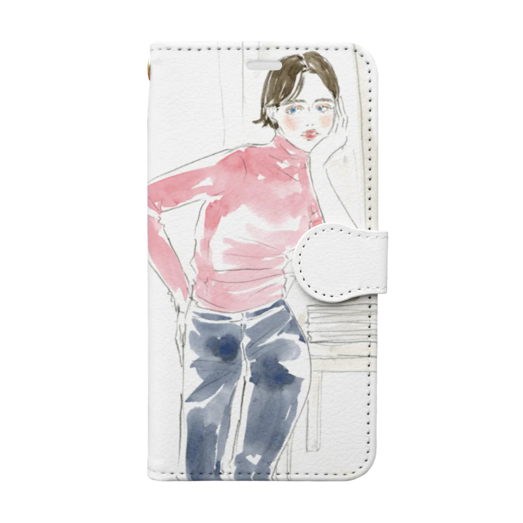 Yuriko OyamaのPink knit woman Book-Style Smartphone Case