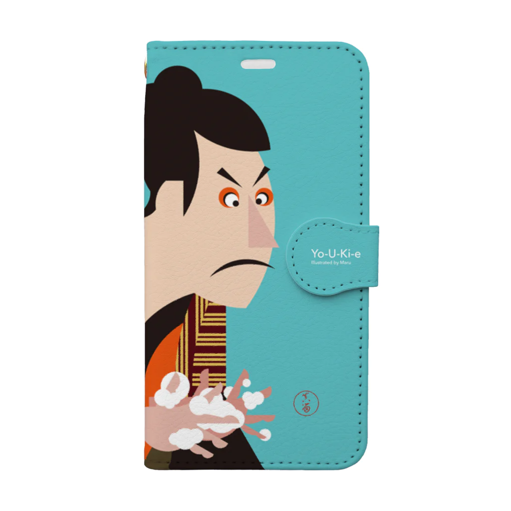 陽気絵屋(Yo-U-Ki-e, ya)-POP浮世絵のYo-U-Ki-e「三世大谷鬼次・手を洗おう」 Book-Style Smartphone Case