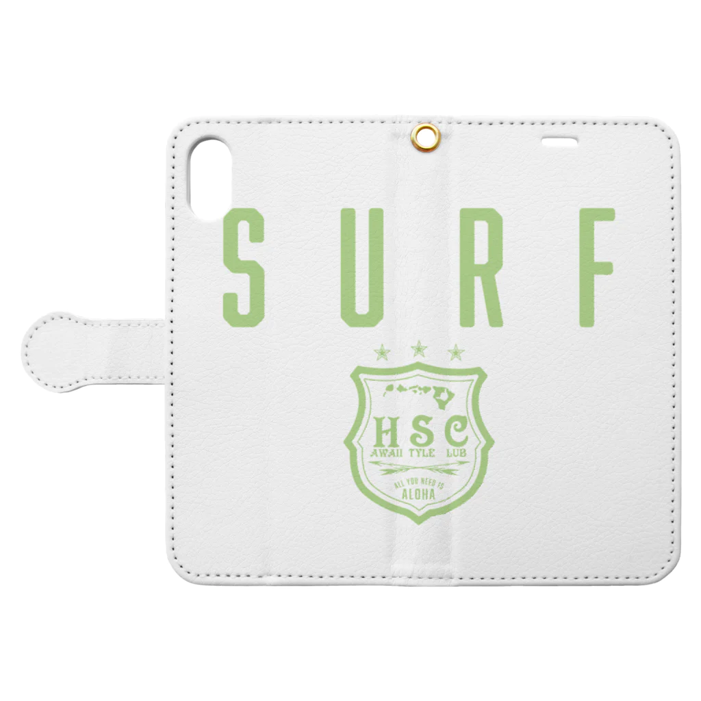 ハワイスタイルクラブのSURF EMBLEM 手帳型スマホケースを開いた場合(外側)