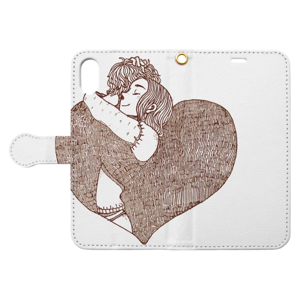 AMANDA SHOPのHUG (モノクロ) Book-Style Smartphone Case:Opened (outside)