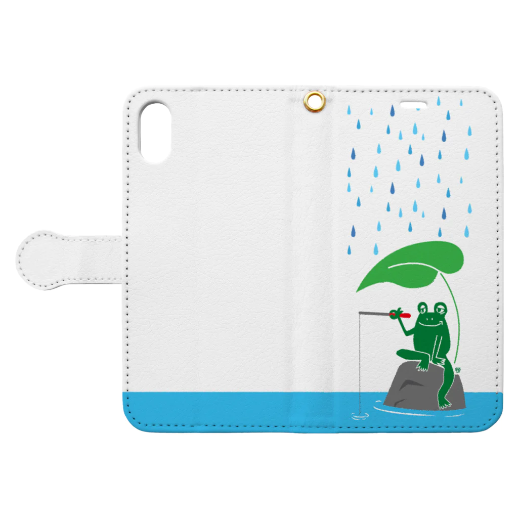 ワカボンドのカエルが雨の中釣りをするでケロ Book-Style Smartphone Case:Opened (outside)
