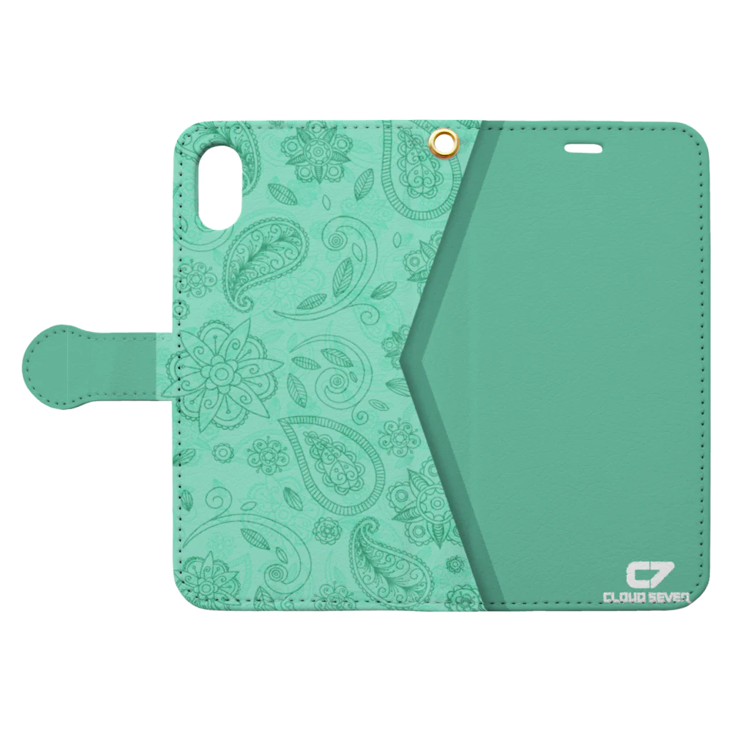 cloud 7のMINT PAISLEY 手帳型スマホケースを開いた場合(外側)