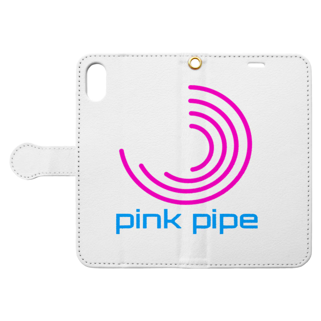 PinkPipeのPINK PIPEロゴマーク 手帳型スマホケースを開いた場合(外側)