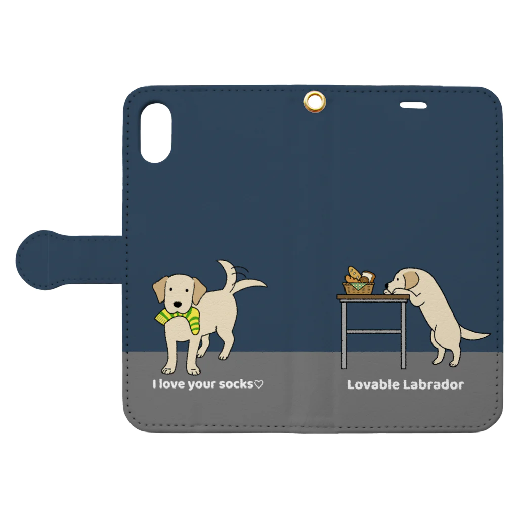 efrinmanのlabradorイエロー（ネイビー） Book-Style Smartphone Case:Opened (outside)