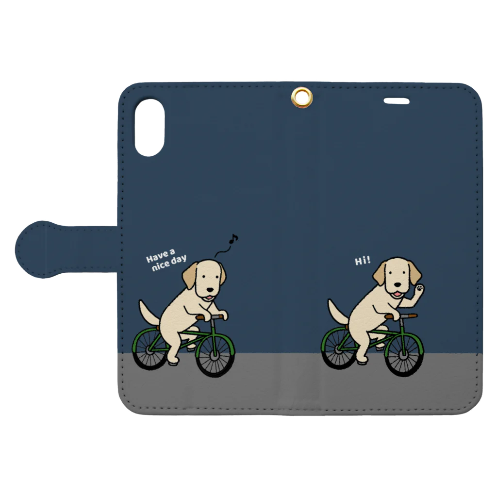 efrinmanのbicycleラブ イエロー（ネイビー） Book-Style Smartphone Case:Opened (outside)
