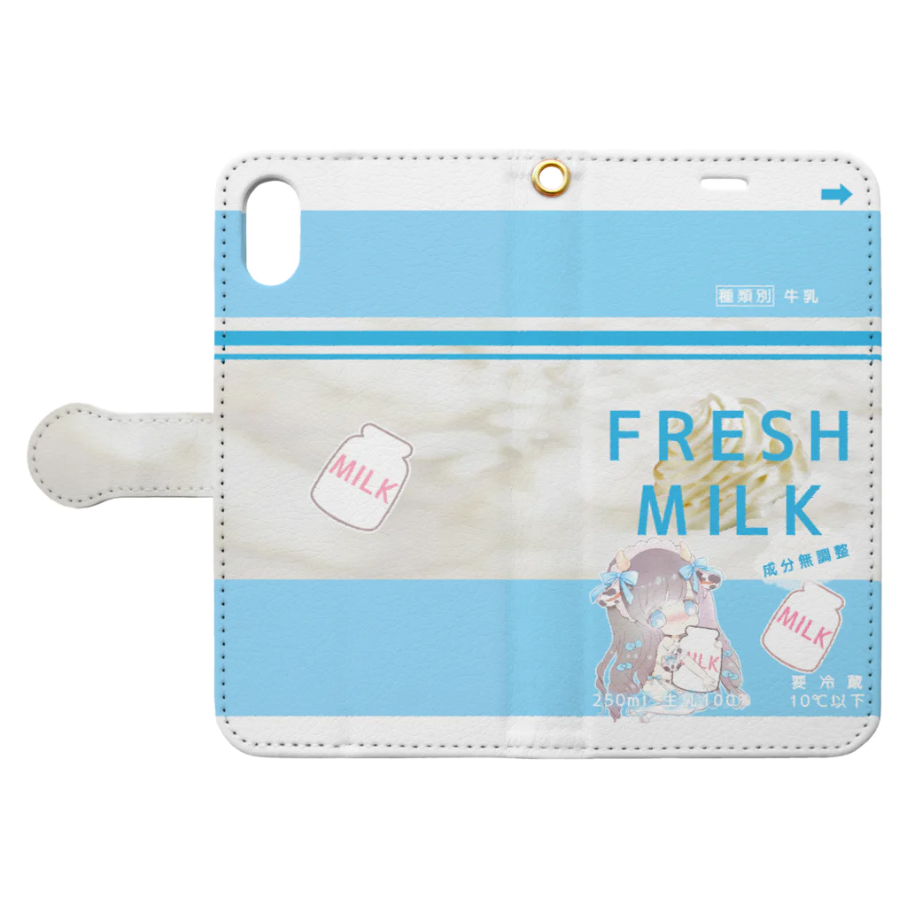 椎名めろん[melomelon]のFRESH MILK 手帳型スマホケースを開いた場合(外側)