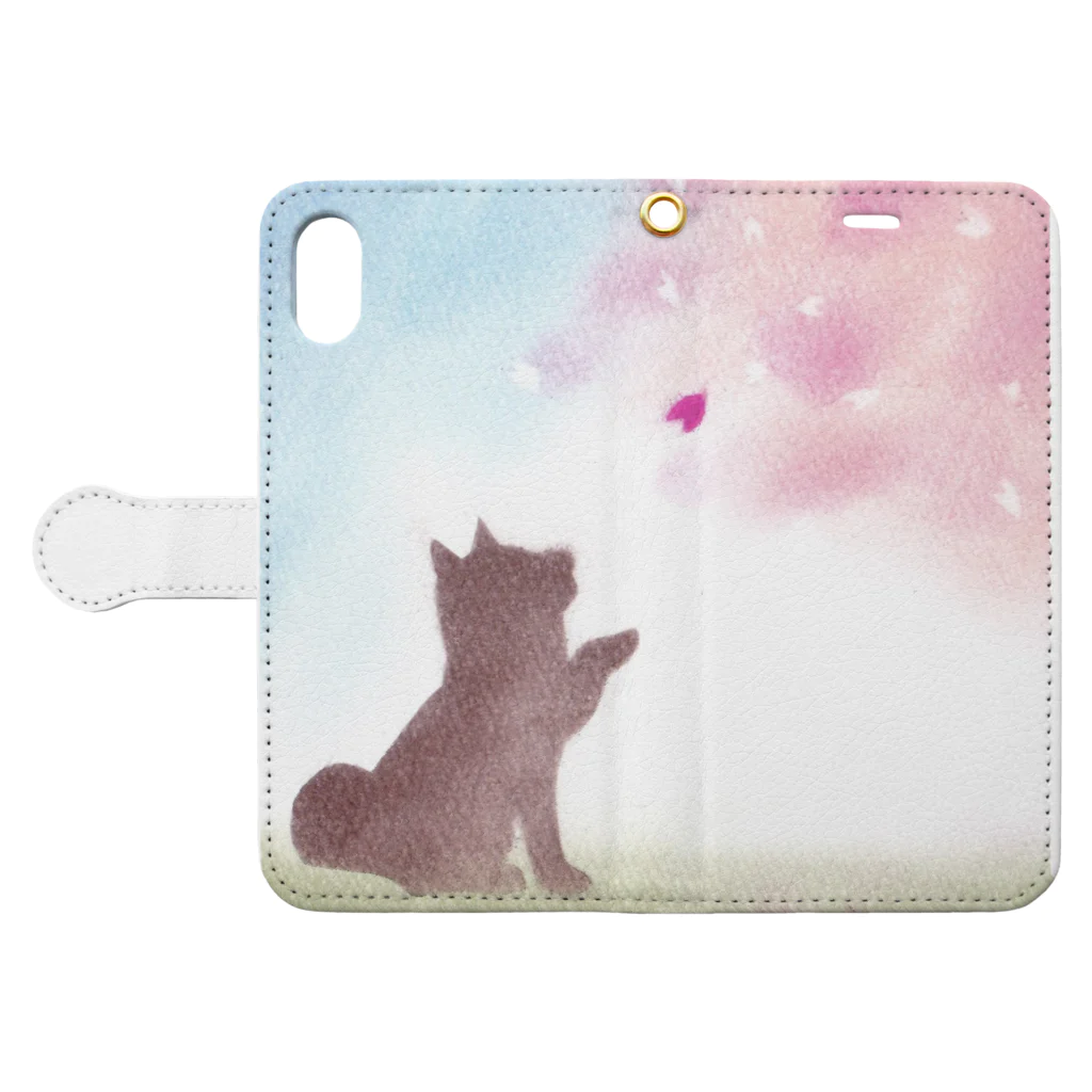 caprice-yk-sunの柴犬と桜 Book-Style Smartphone Case:Opened (outside)