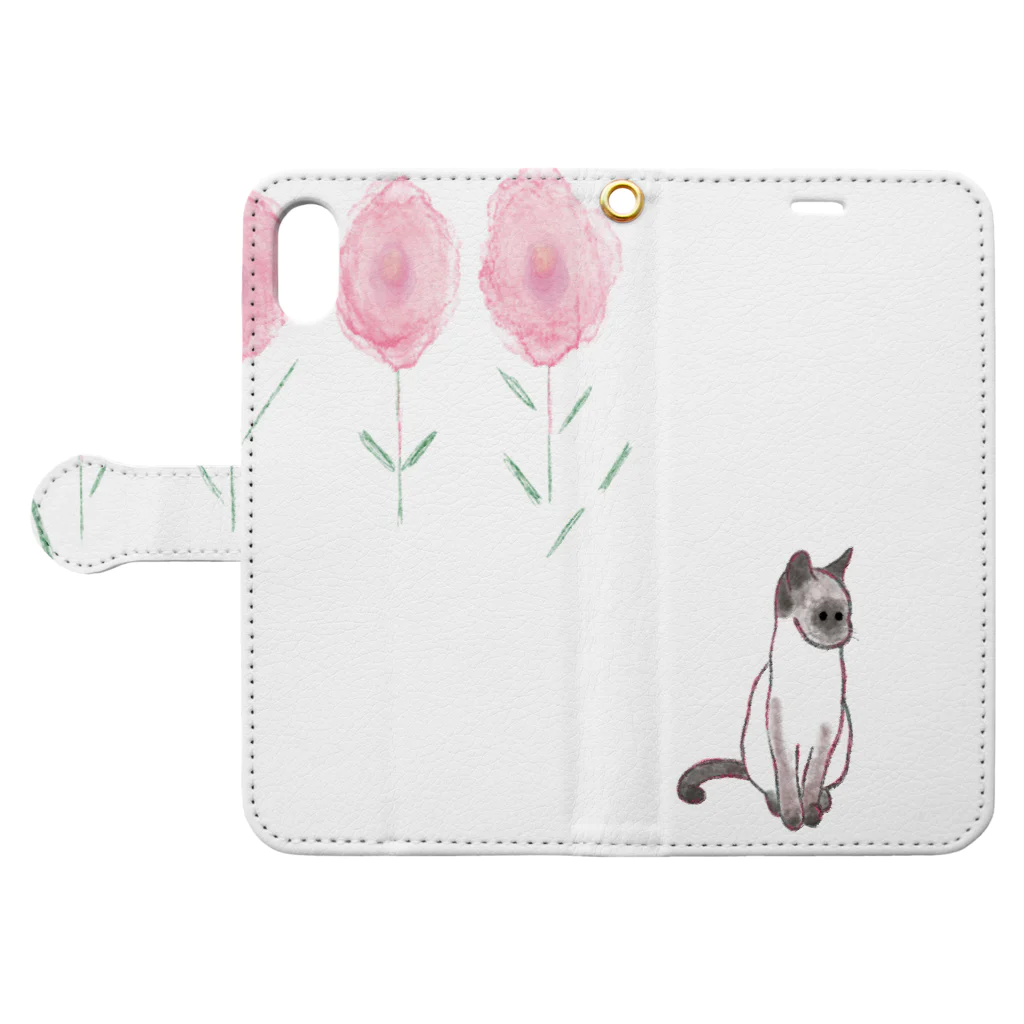 お菓子パーラーのねことお花 Book-Style Smartphone Case:Opened (outside)