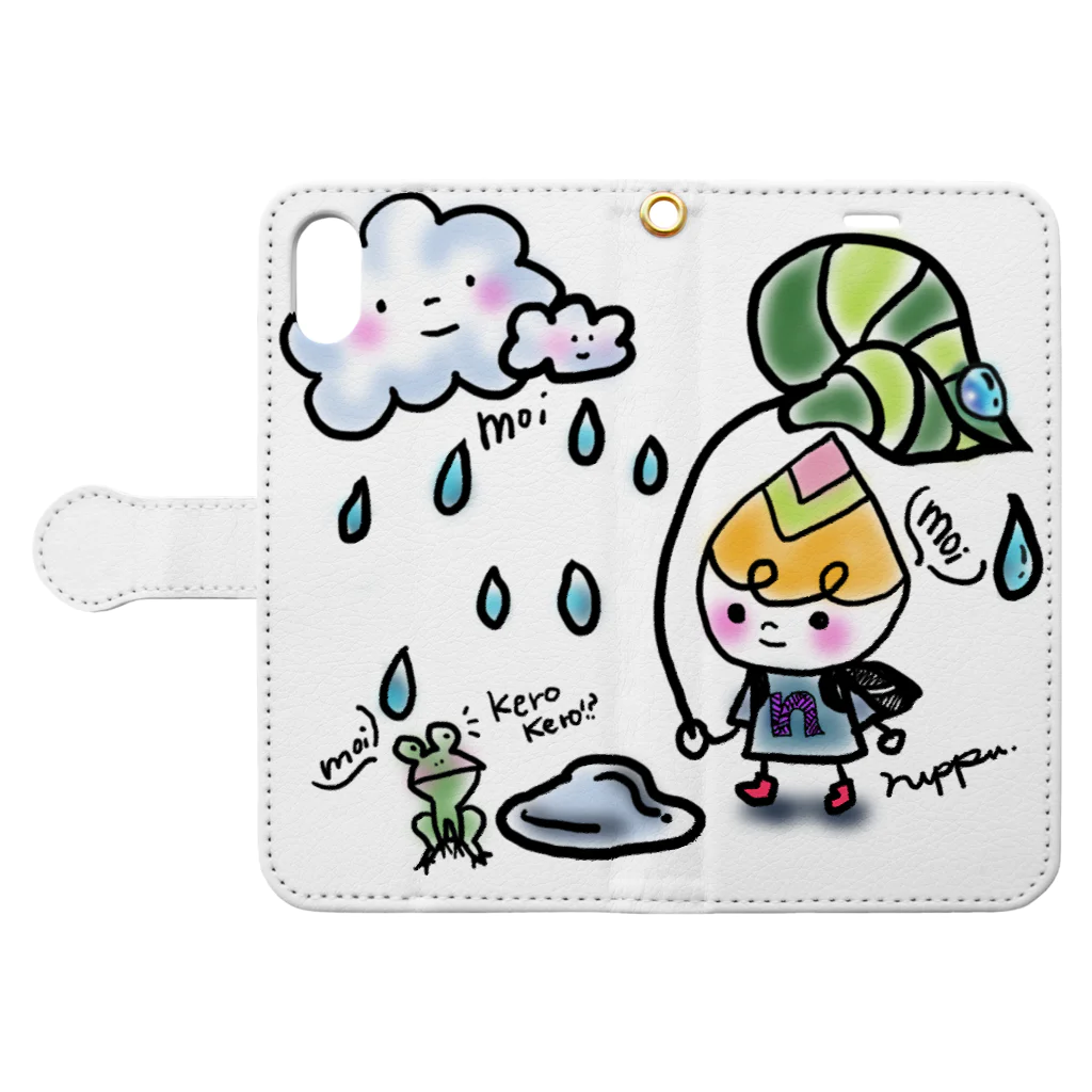 nuppuのTsubomiちゃん　雨も大好きシリーズ　W Book-Style Smartphone Case:Opened (outside)