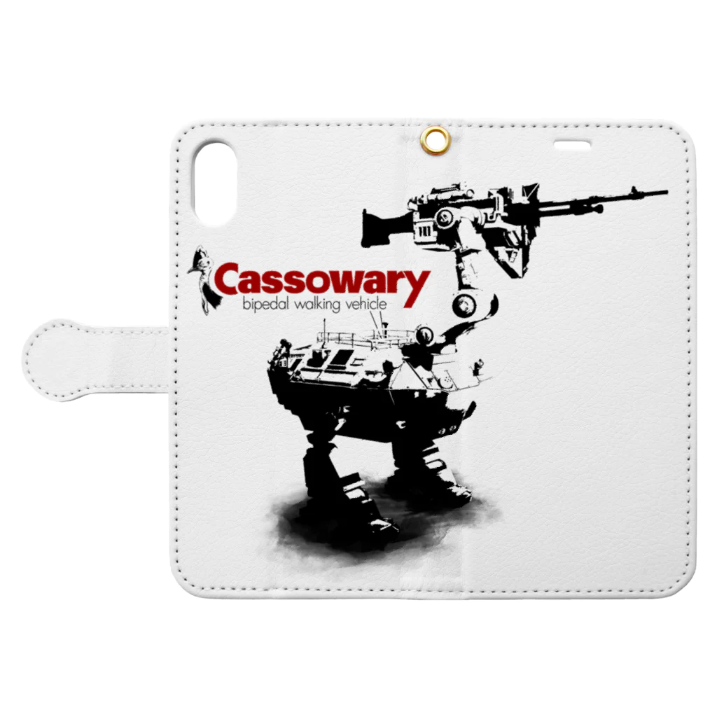 Poooompadoooourのcassowary(モノクロ  ロボット) Book-Style Smartphone Case:Opened (outside)