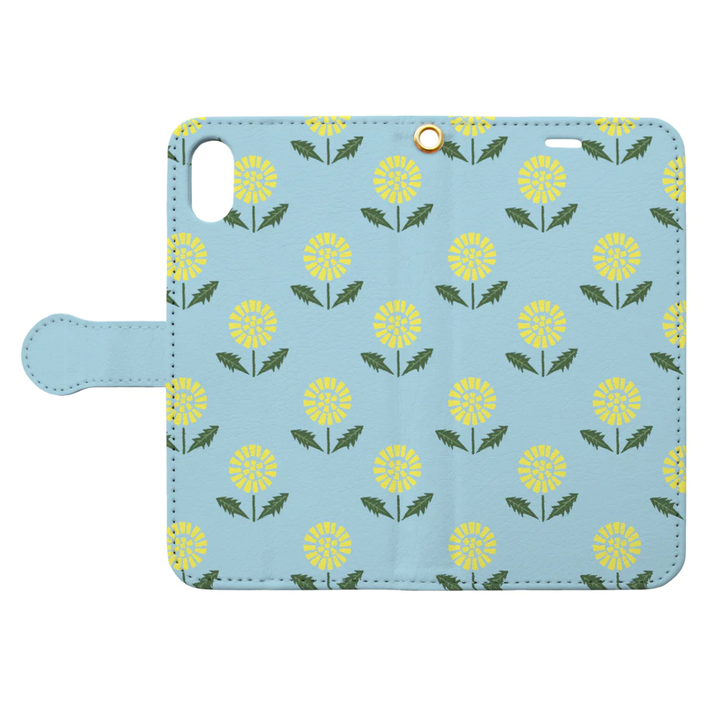 sonoteniの北欧　花柄　タンポポ　3 パステルブルー  #106 Book-Style Smartphone Case:Opened (outside)