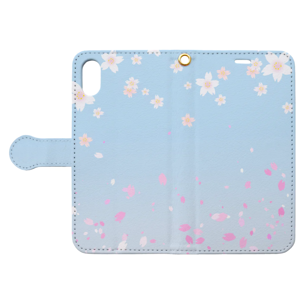 sonoteniの花柄　桜 2-2　ブルー　#109 Book-Style Smartphone Case:Opened (outside)