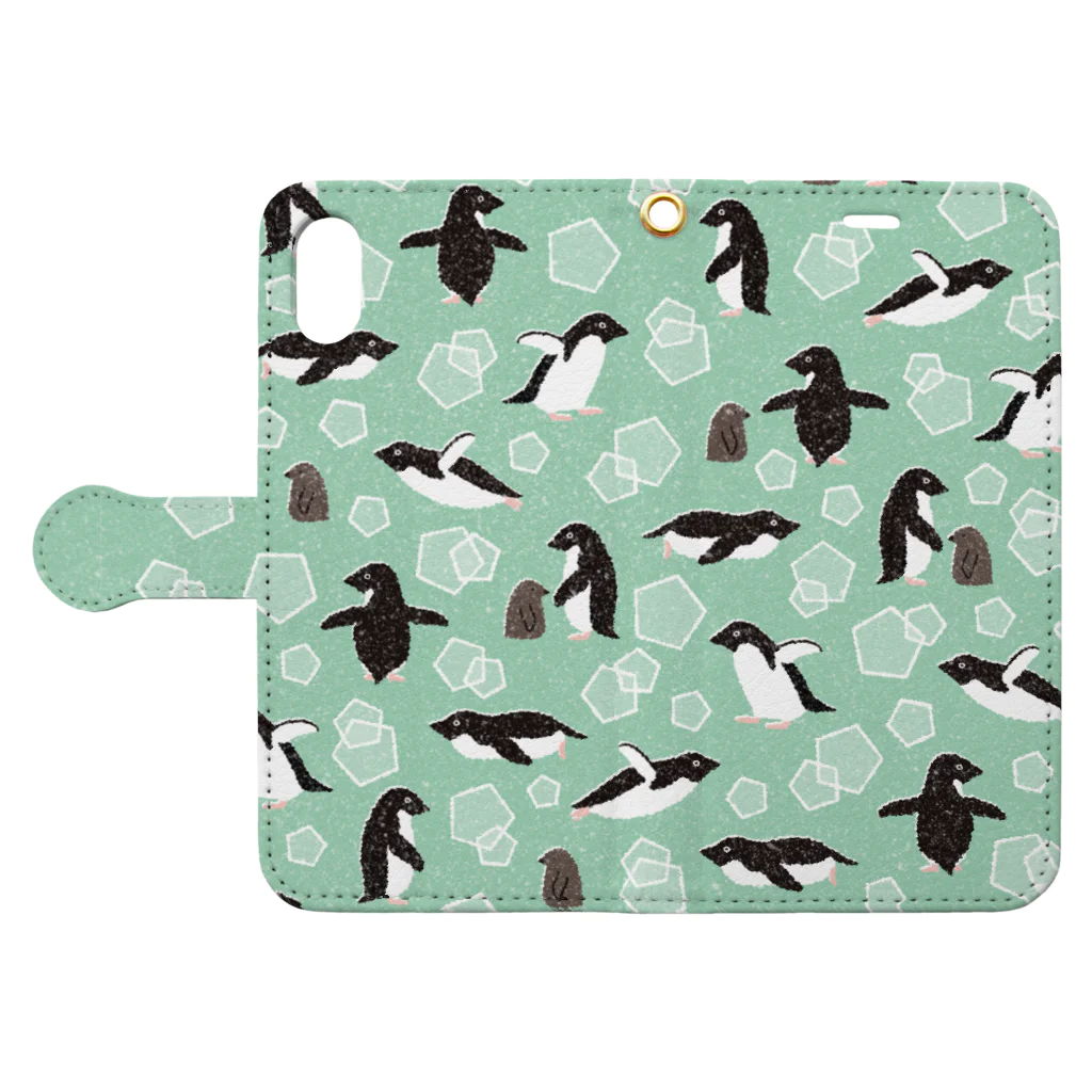 123izmのペンギン（緑） Book-Style Smartphone Case:Opened (outside)