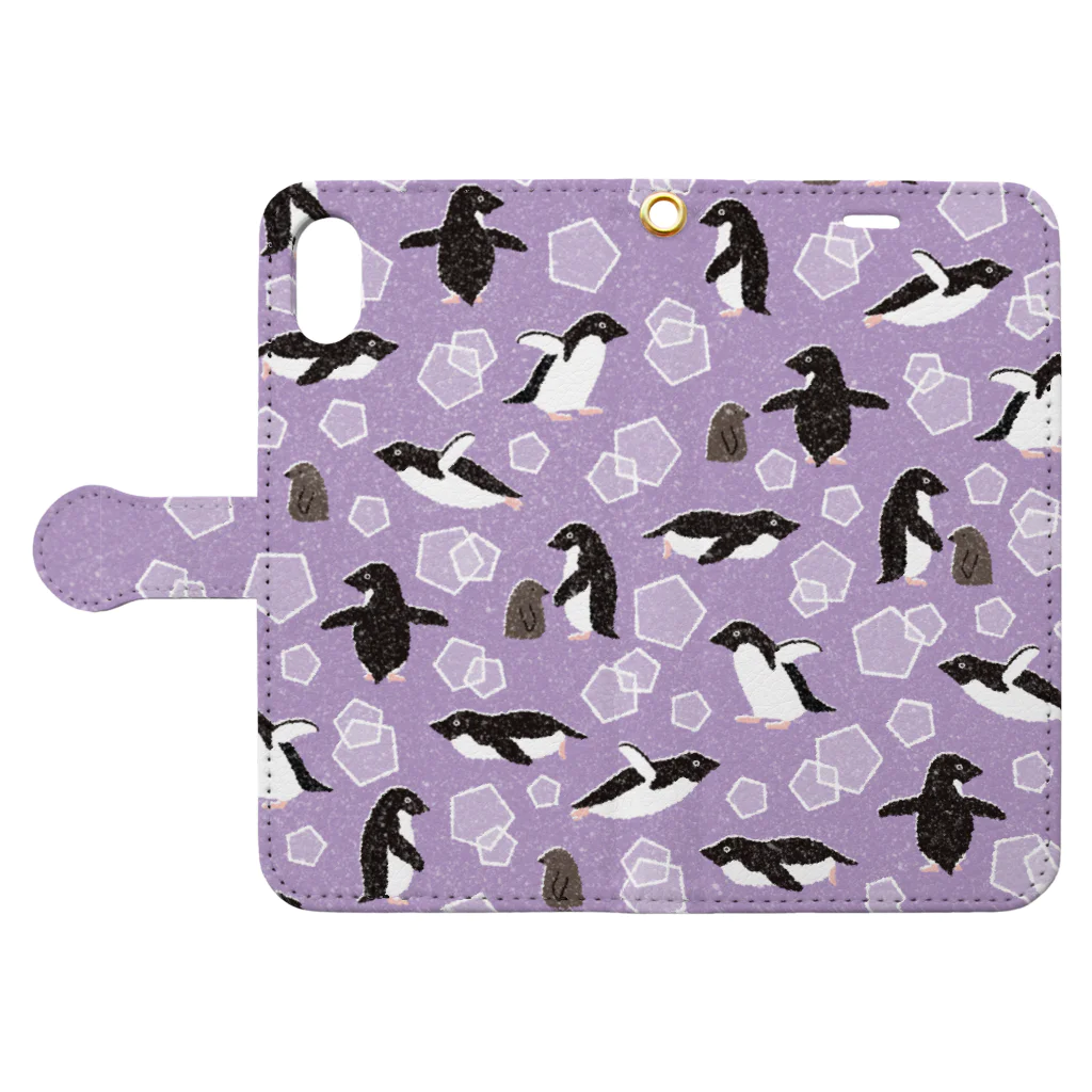 123izmのペンギン（紫） Book-Style Smartphone Case:Opened (outside)
