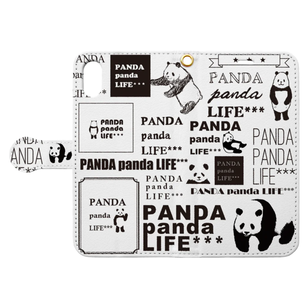 PANDA panda LIFE***のロゴロゴ　パンダ 手帳型スマホケースを開いた場合(外側)