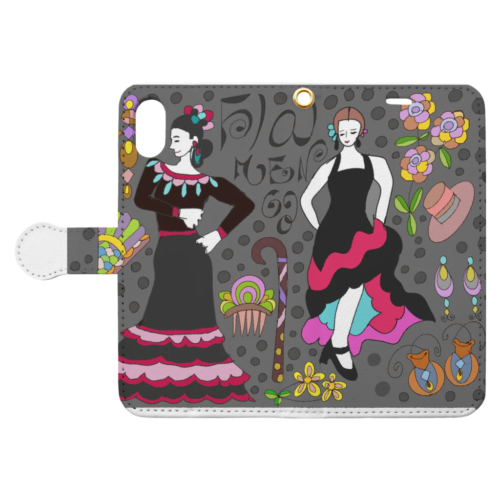 Flamenco Verano Tiendaのフラメンコベラーノ　踊り子二人 Book-Style Smartphone Case:Opened (outside)