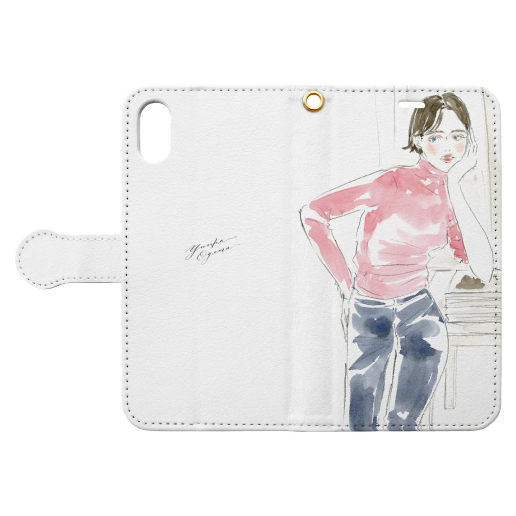 Yuriko OyamaのPink knit woman Book-Style Smartphone Case:Opened (outside)