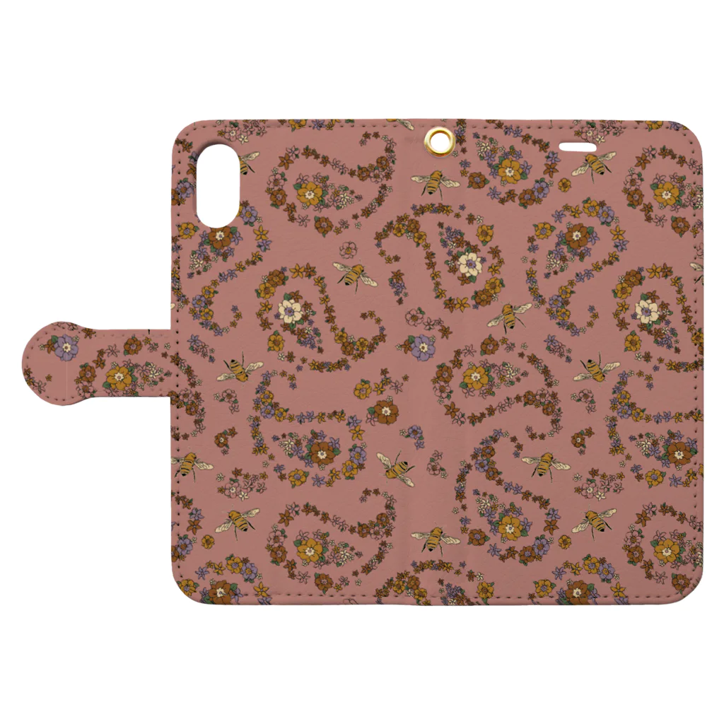 Jimmy BuffaloのJimmy Buffalo - Paisley Bee サーモンピンク Book-Style Smartphone Case:Opened (outside)