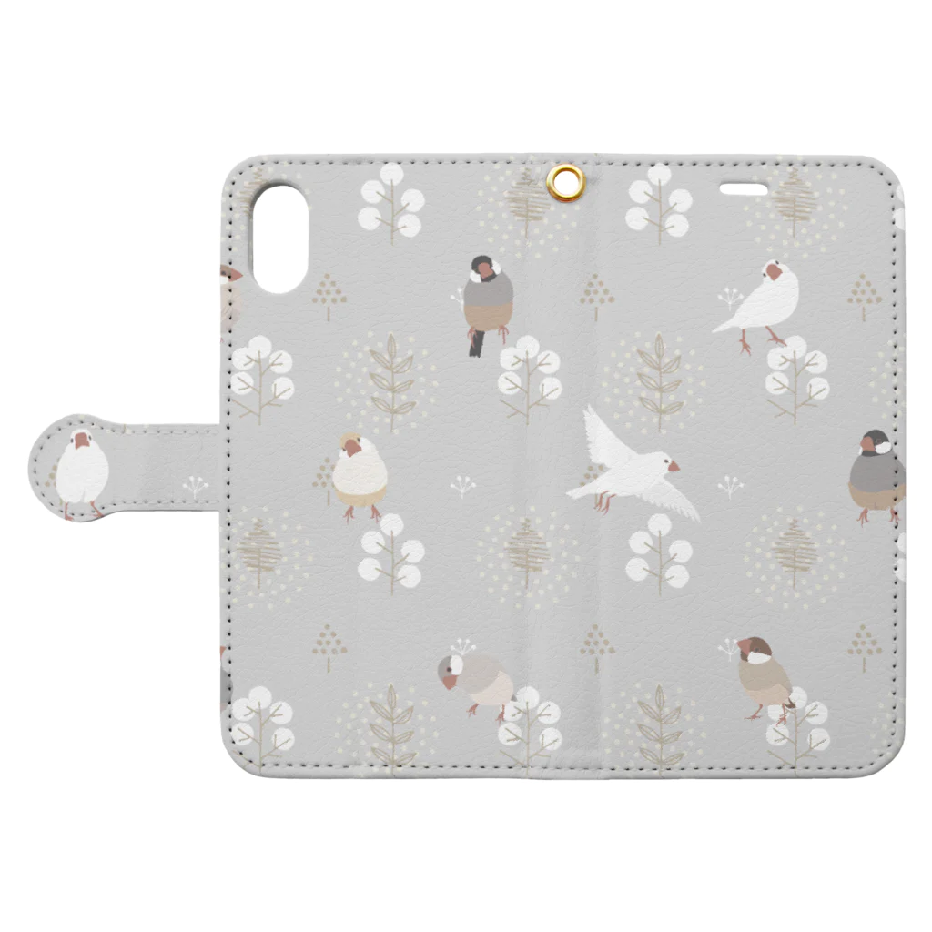 文鳥株式☆会社の文鳥さん　グレー Book-Style Smartphone Case:Opened (outside)