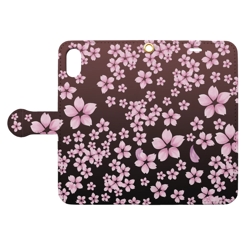 chicodeza by suzuriの夕焼け色の可愛い桜柄スマホケース 手帳型スマホケースを開いた場合(外側)