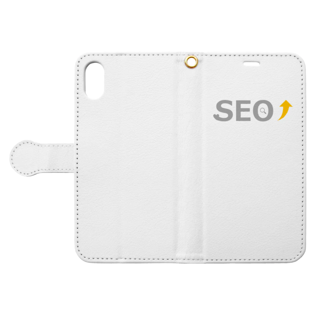 SEOチェックのSEOグッズショップのSEOグッズ 手帳型スマホケースを開いた場合(外側)