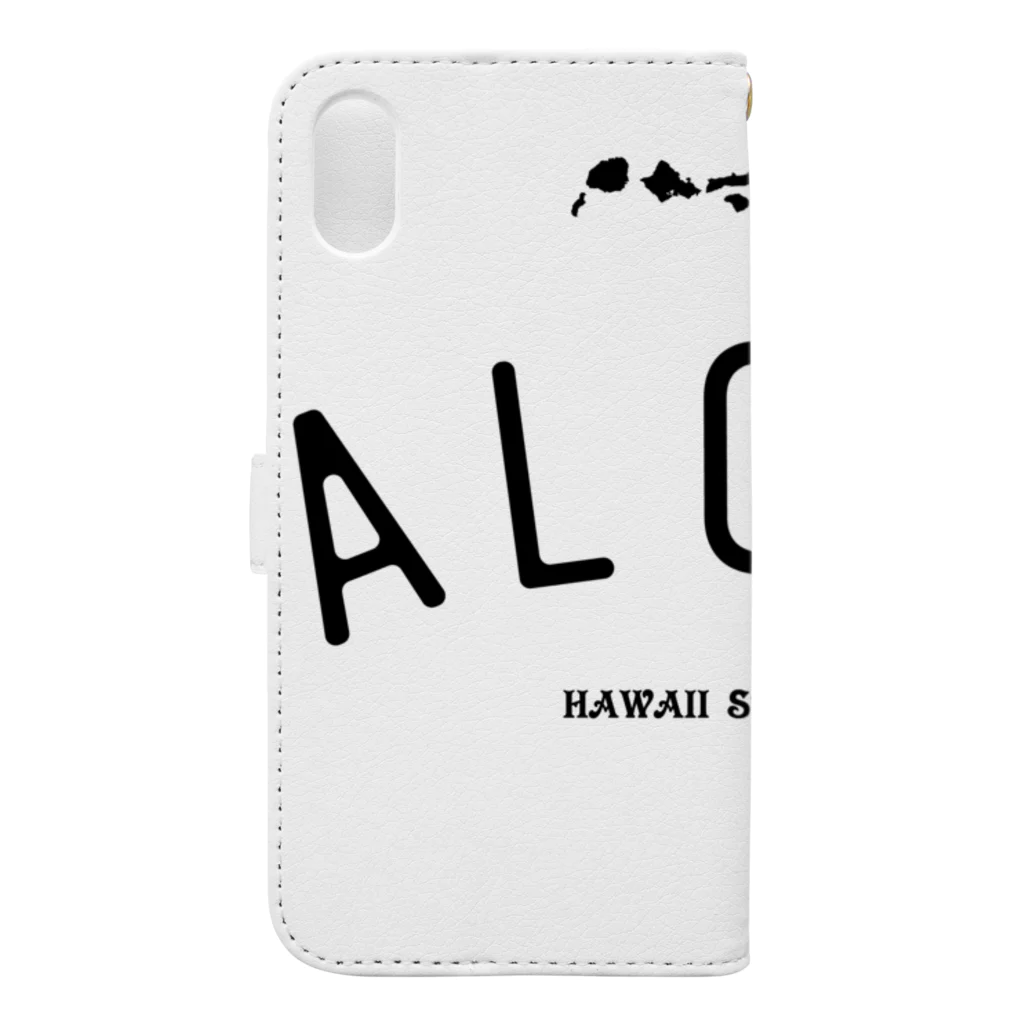 ハワイスタイルクラブのALOHA ISLANDS  BLK LOGO 手帳型スマホケースの裏面