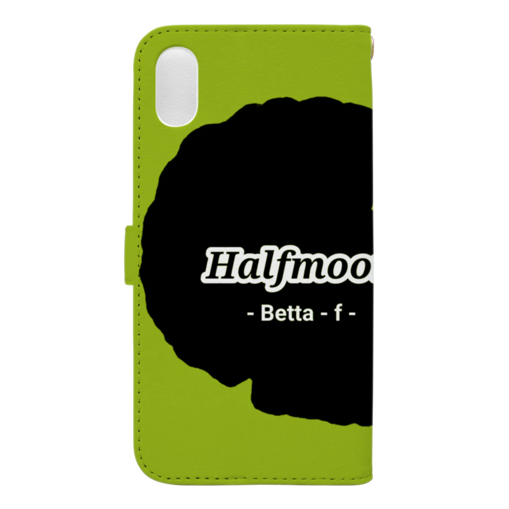 ☆ららくらら☆のHalfmoon Betta①Black(Springgreen) Book-Style Smartphone Case :back