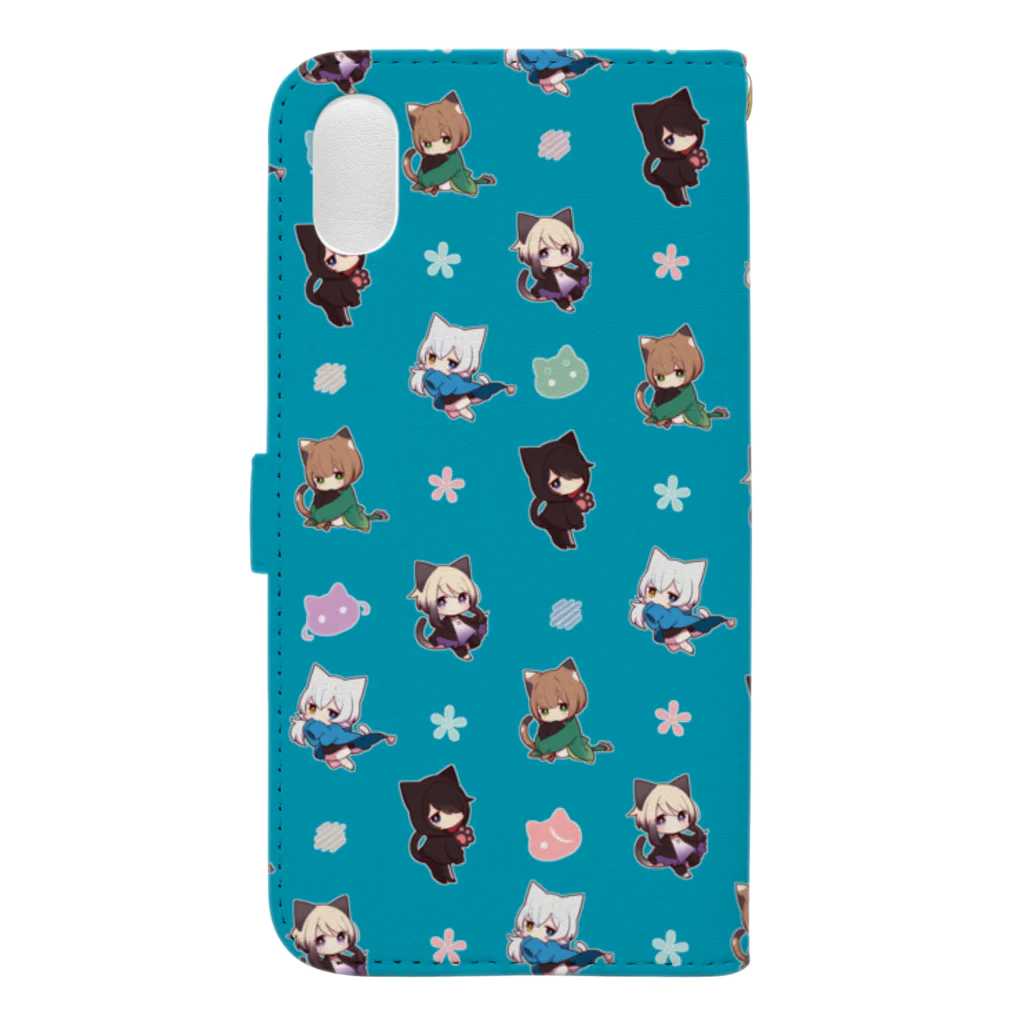 佐治の猫少年手帳型【ブルー】 Book-Style Smartphone Case :back