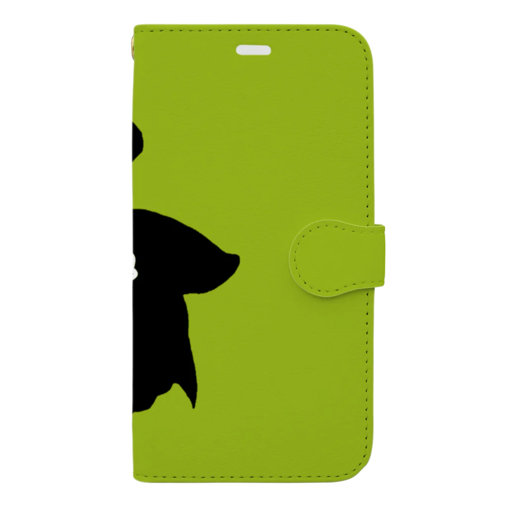 ☆ららくらら☆のHalfmoon Betta①Black(Springgreen) Book-Style Smartphone Case