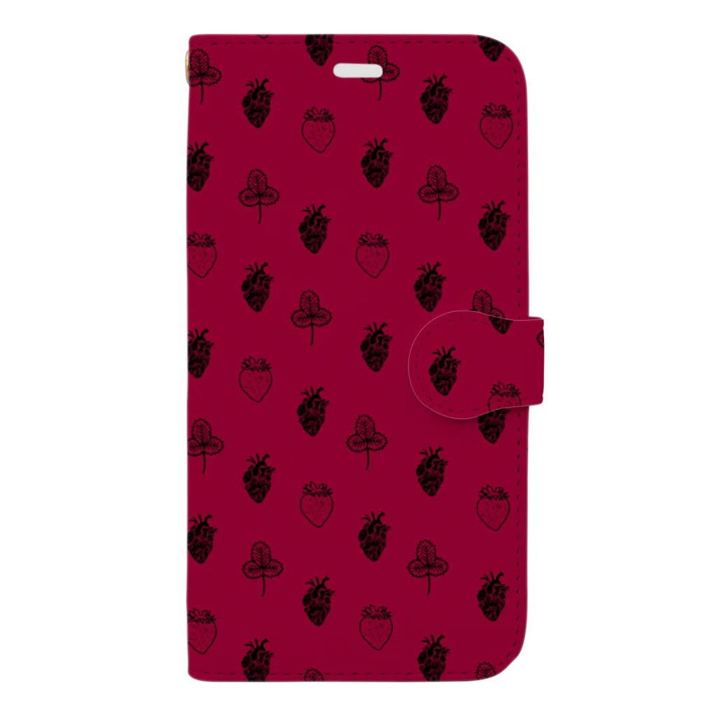 Burned Strawberry Moonの心臓と苺（レッド） Book-Style Smartphone Case