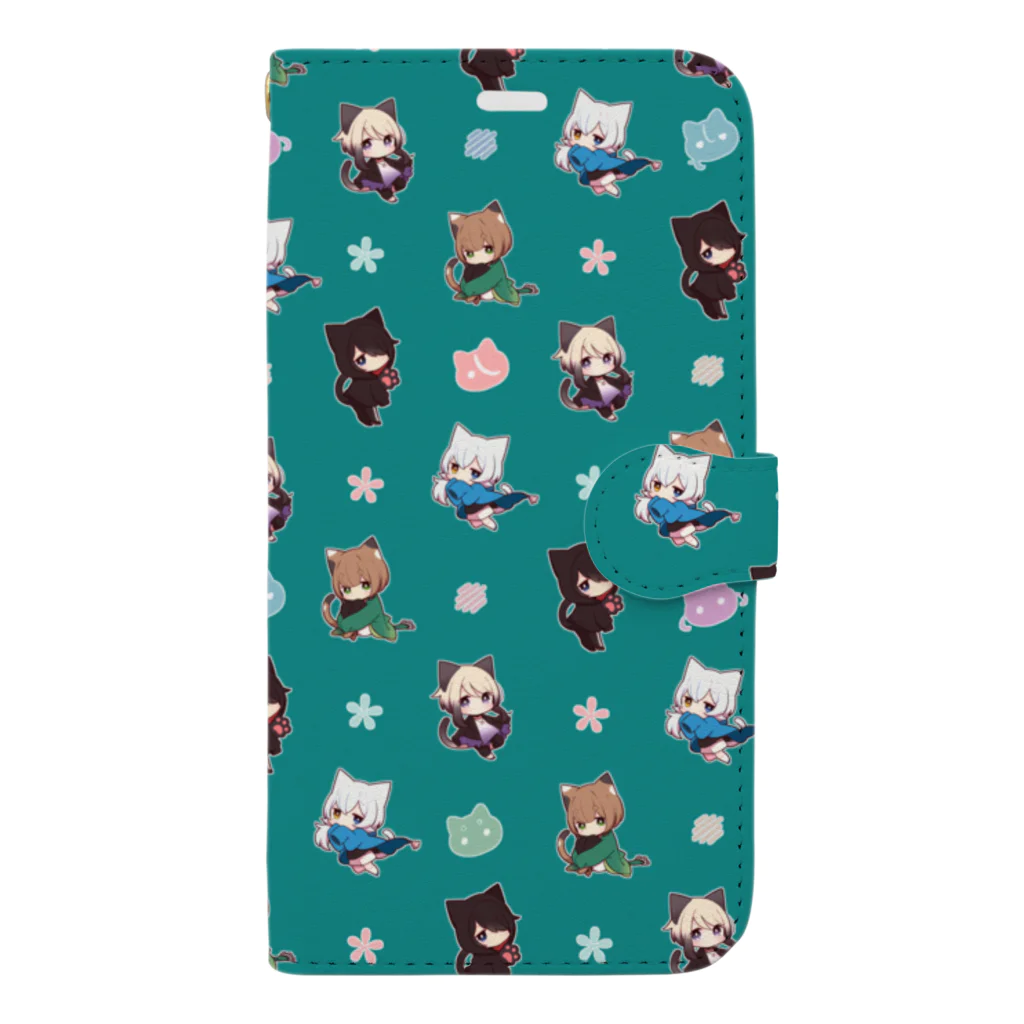 佐治の猫少年手帳型【グリーン】 Book-Style Smartphone Case