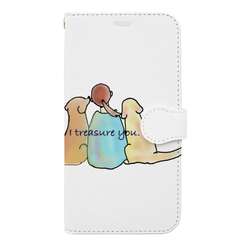 peuplierププリエの仲良しゴールデンレトリバー✿︎I treasure you✿︎ホワイト Book-Style Smartphone Case