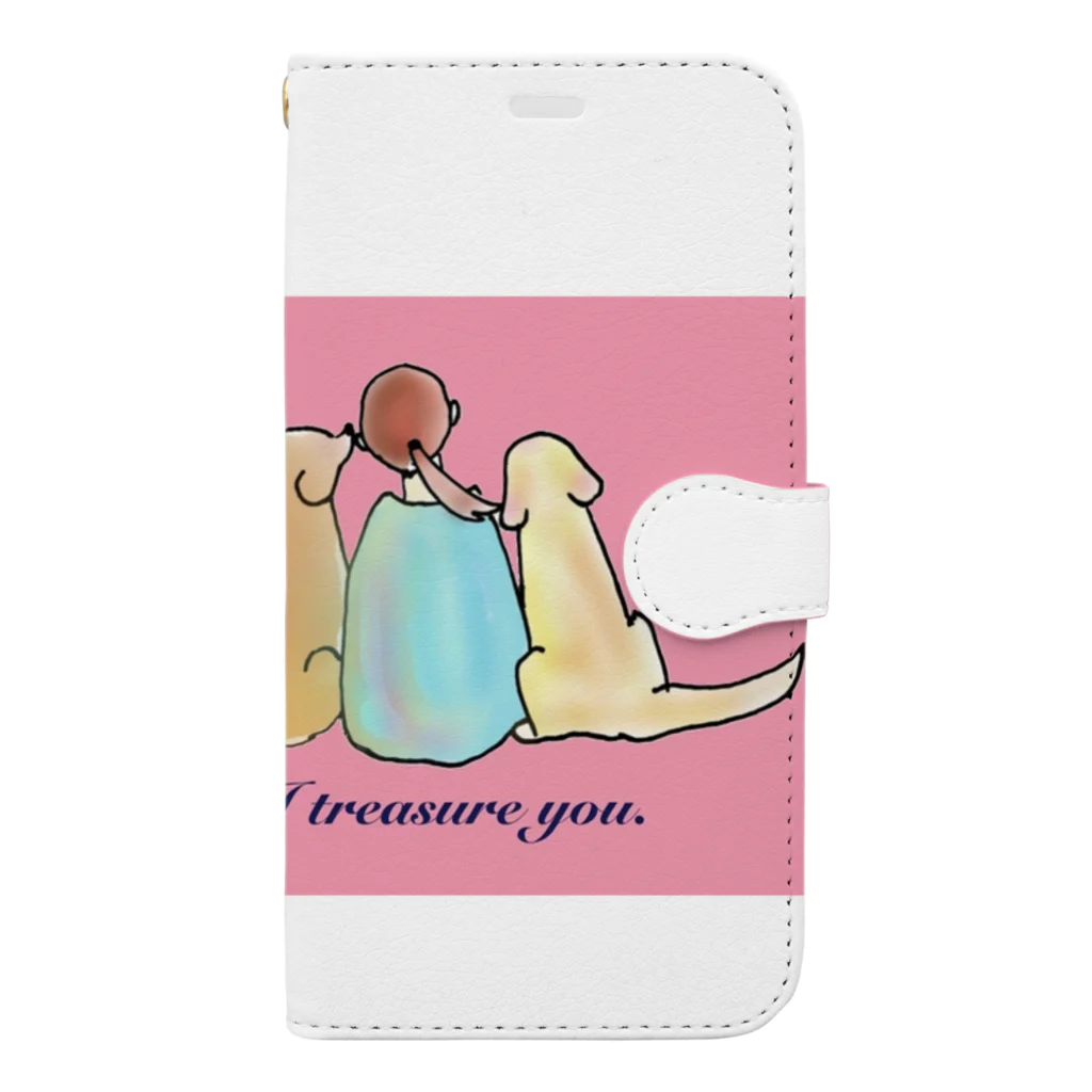 peuplierププリエの仲良しゴールデンレトリバー✿︎I treasure you ✿︎ピンク✿︎ Book-Style Smartphone Case