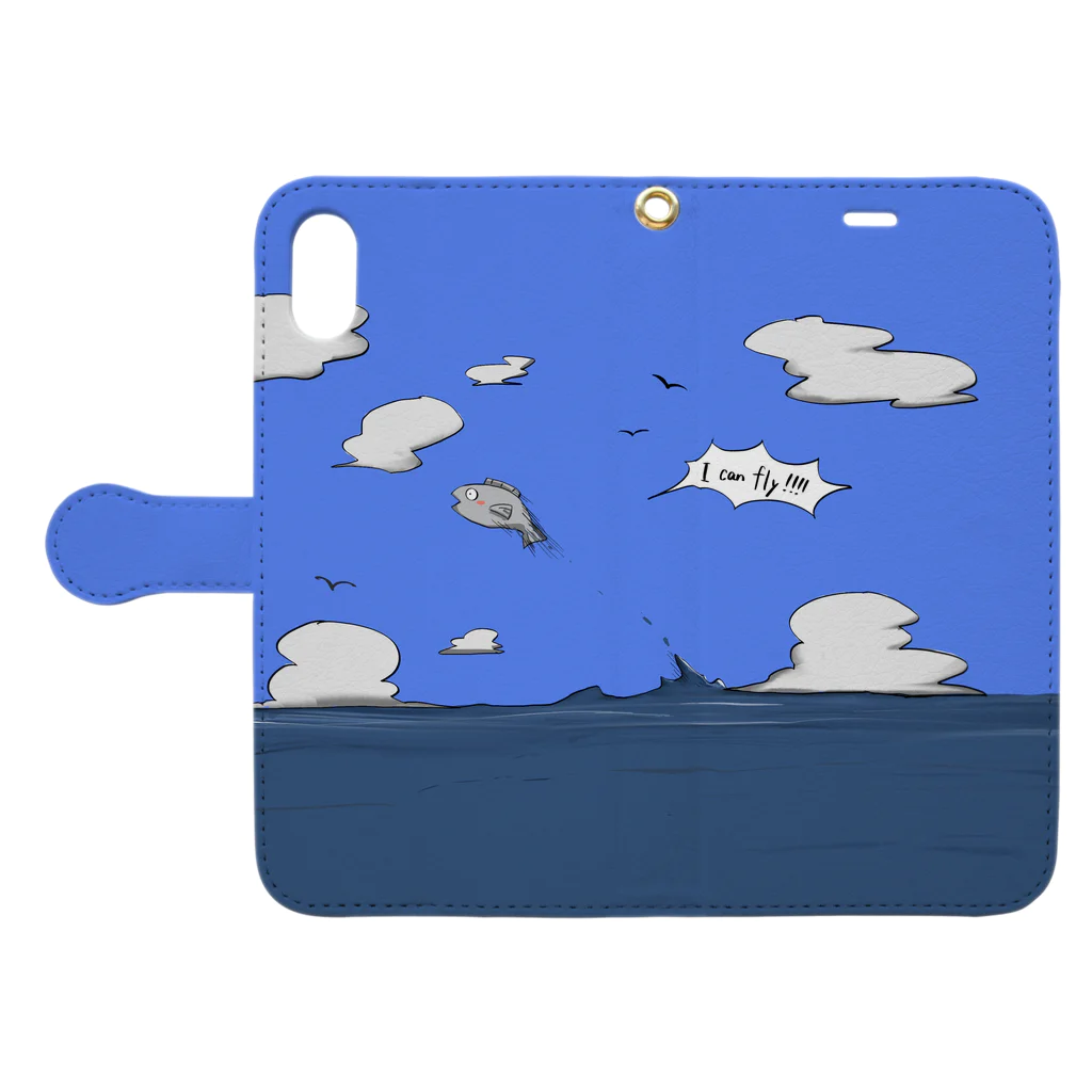 にぼしの空飛ぶ魚スマホケース Book-Style Smartphone Case:Opened (outside)