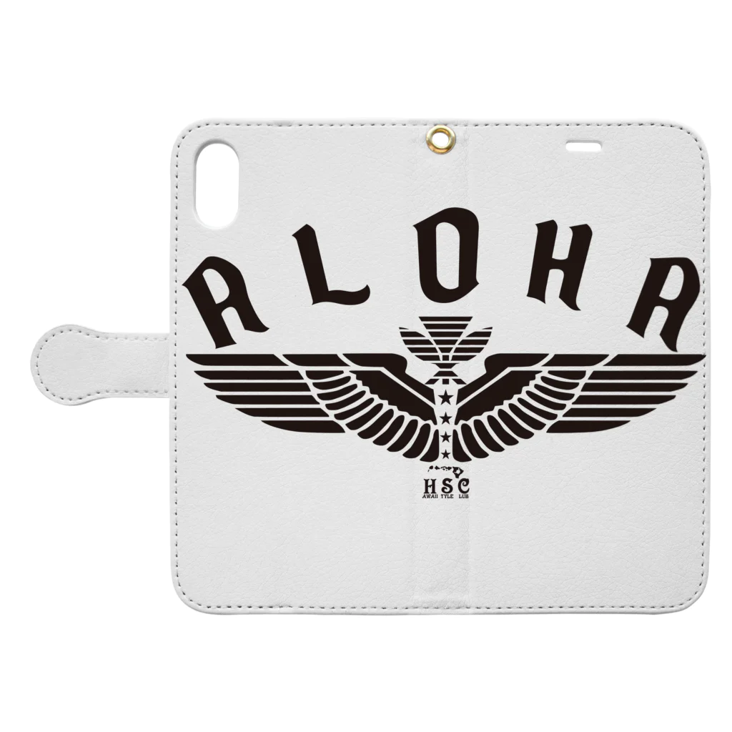 ハワイスタイルクラブのAloha Wing 手帳型スマホケースを開いた場合(外側)