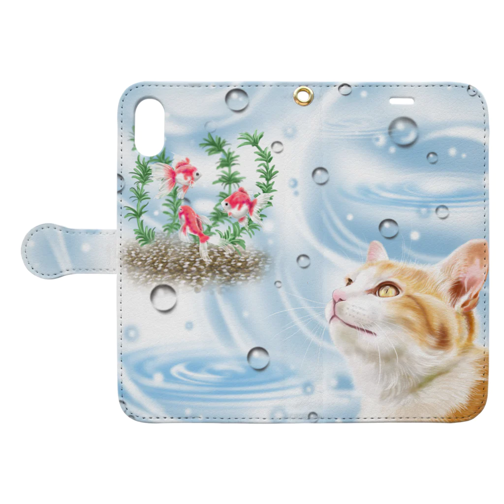 気まぐれ絵描きの猫グッズ屋の水の音が聞こえる Book-Style Smartphone Case:Opened (outside)