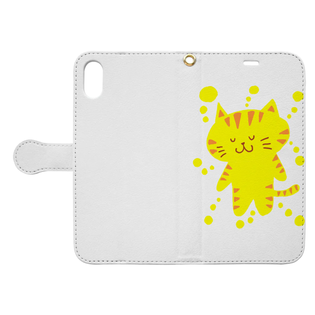 えかきにゃんこのお店♪のきいろいねこ Book-Style Smartphone Case:Opened (outside)