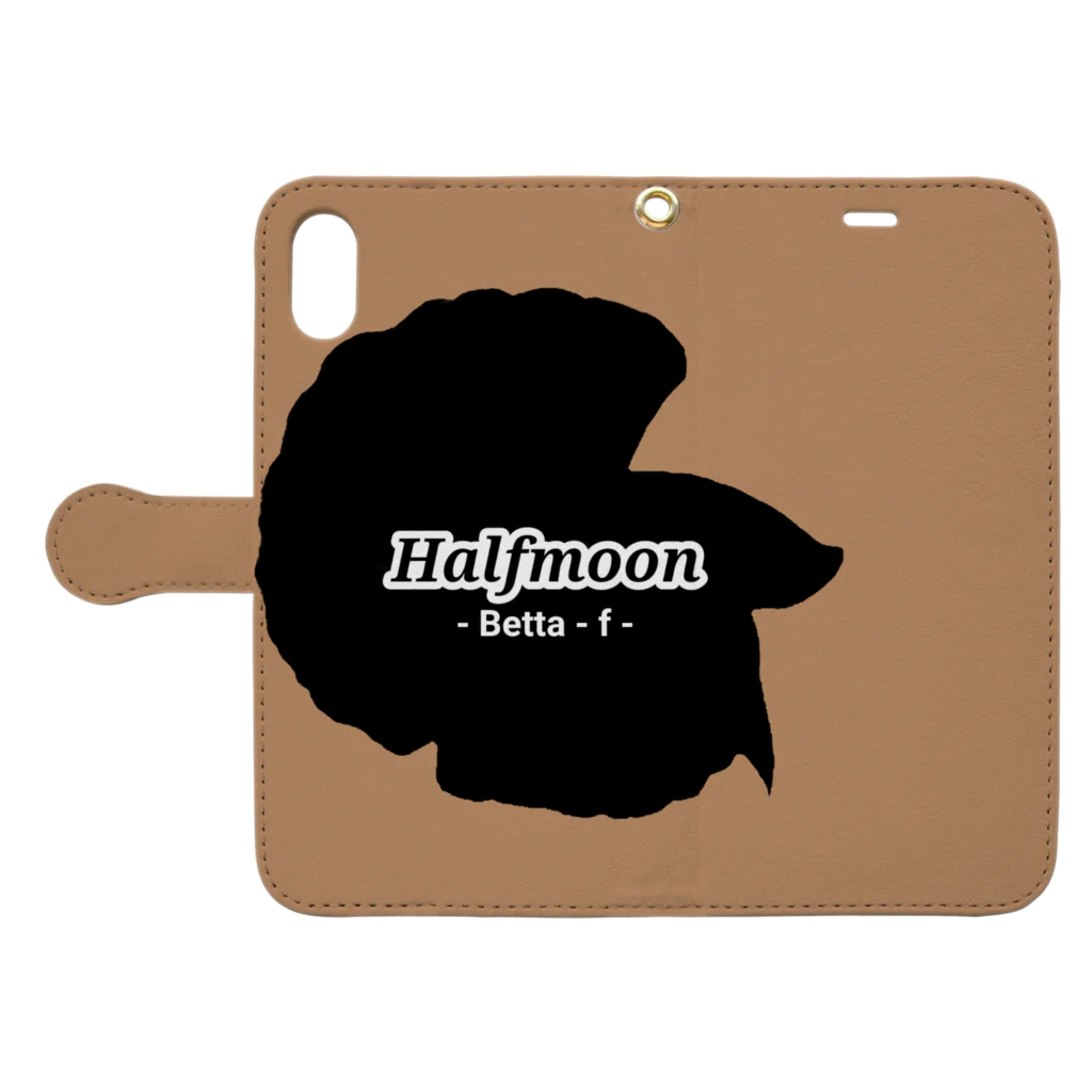 ☆ららくらら☆のHalfmoon Betta①Black(Cinnamon) Book-Style Smartphone Case:Opened (outside)