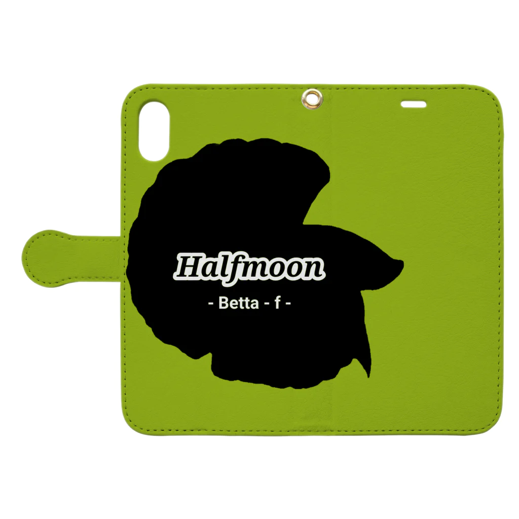 ☆ららくらら☆のHalfmoon Betta①Black(Springgreen) Book-Style Smartphone Case:Opened (outside)