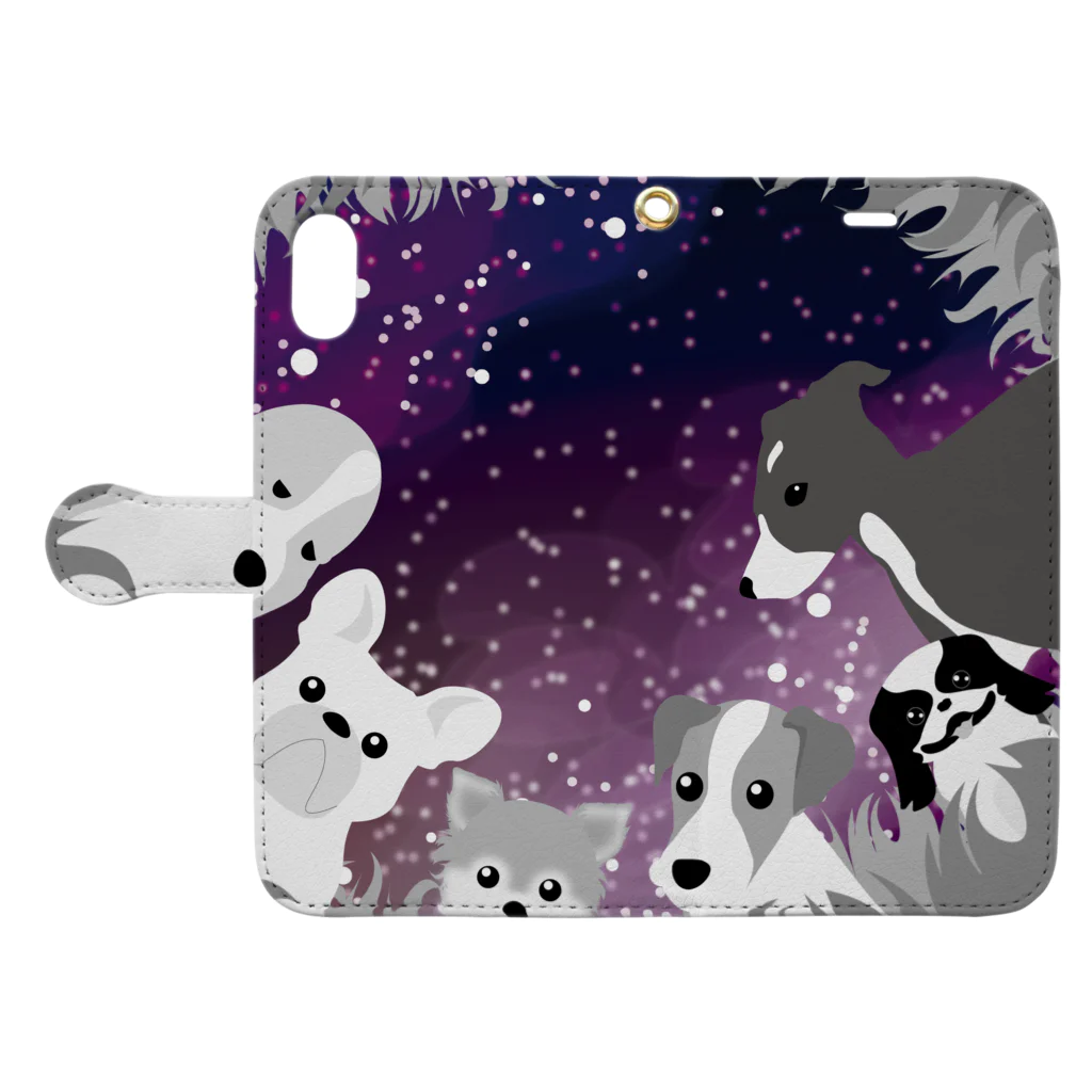 ふうふうたかの夜の草原の犬たち Book-Style Smartphone Case:Opened (outside)