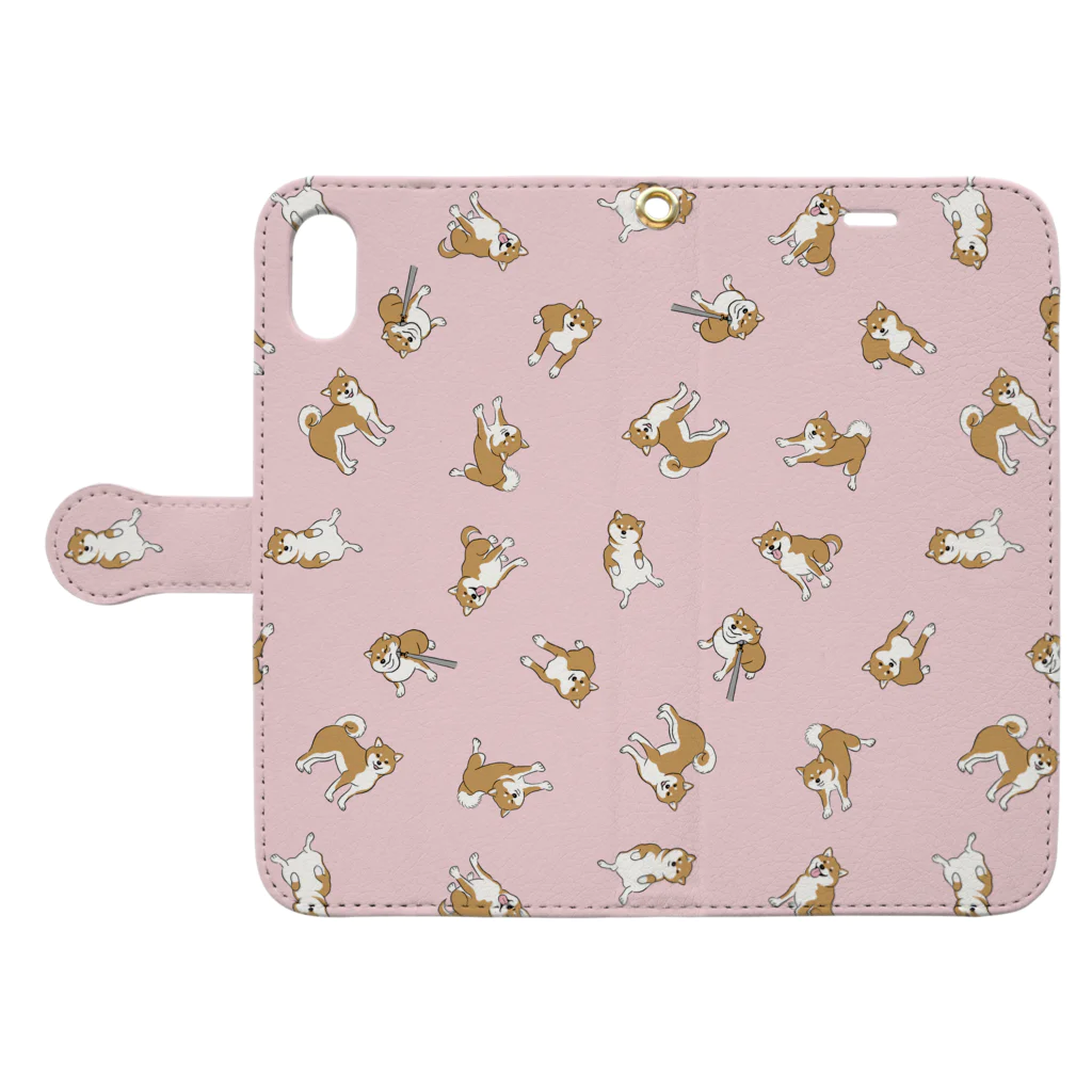 chippokeの柴犬いっぱい（ピンク） Book-Style Smartphone Case:Opened (outside)