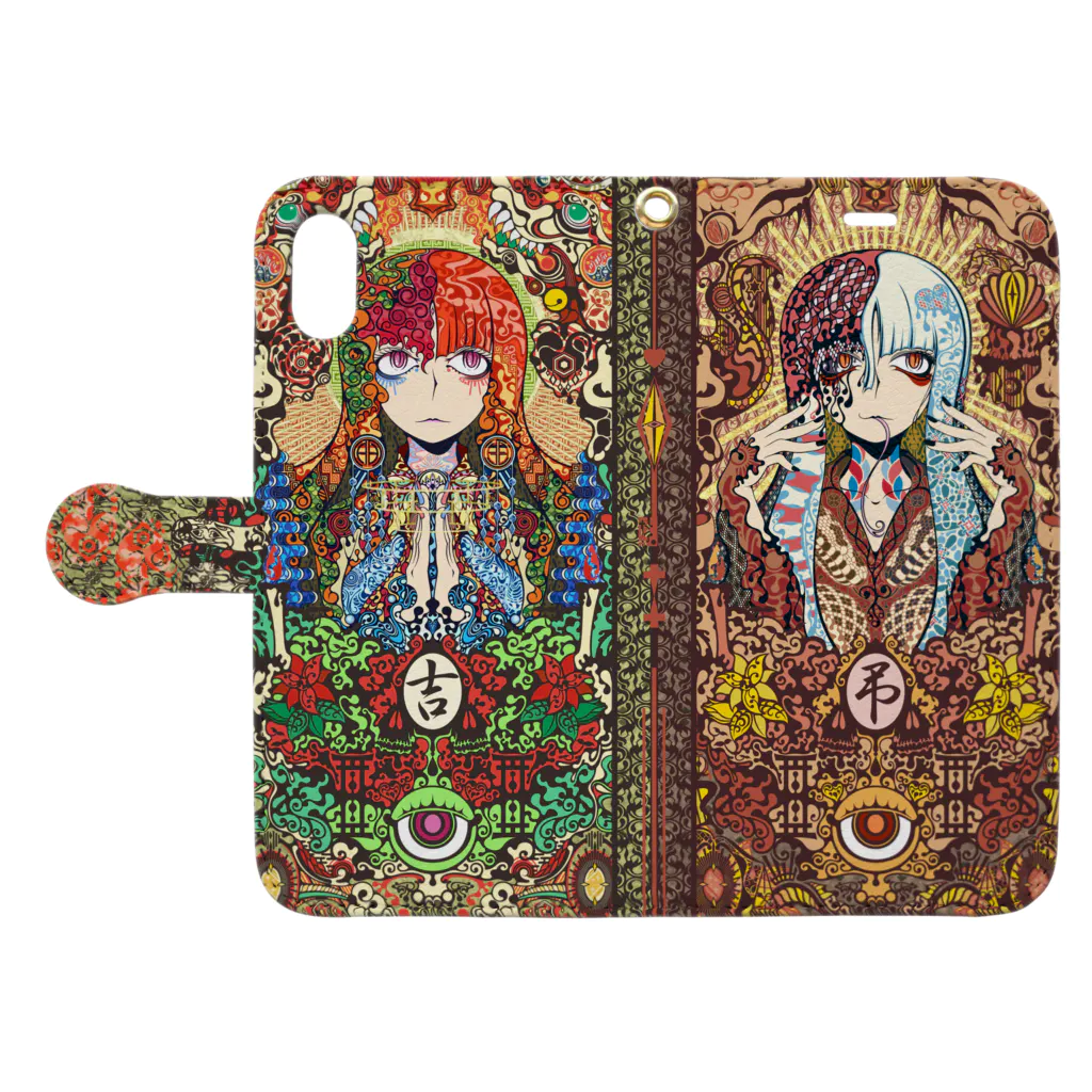 でゅめのお店の吉弔スマホケース【iPhoneXR】 Book-Style Smartphone Case:Opened (outside)