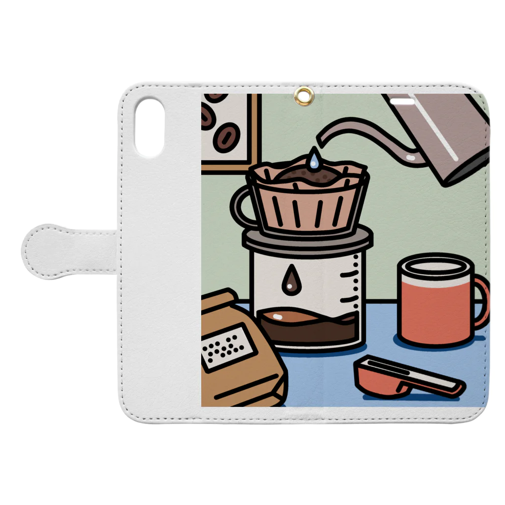 サタケ商店🐅🍛のハンドドリップコーヒー Book-Style Smartphone Case:Opened (outside)