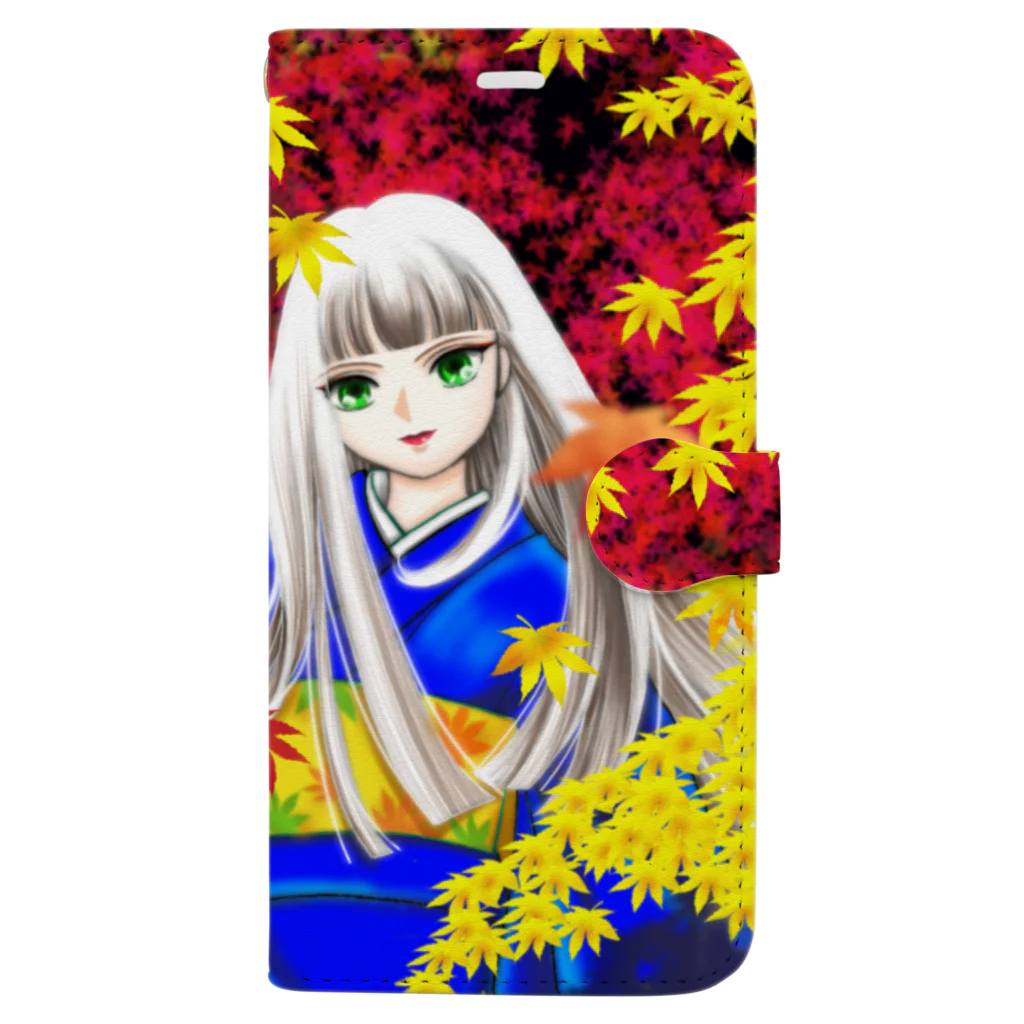 気まぐれ絵描きの猫グッズ屋の紅葉の森の少女 Book-Style Smartphone Case