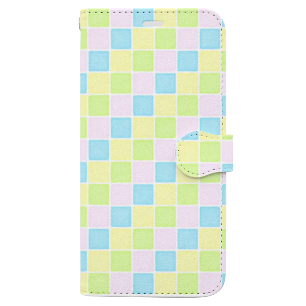 cooLunaのpastel tile - colorful - 手帳型スマホケース