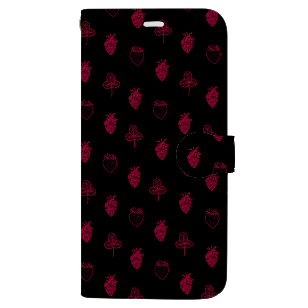 Burned Strawberry Moonの心臓と苺（ブラック） Book-Style Smartphone Case