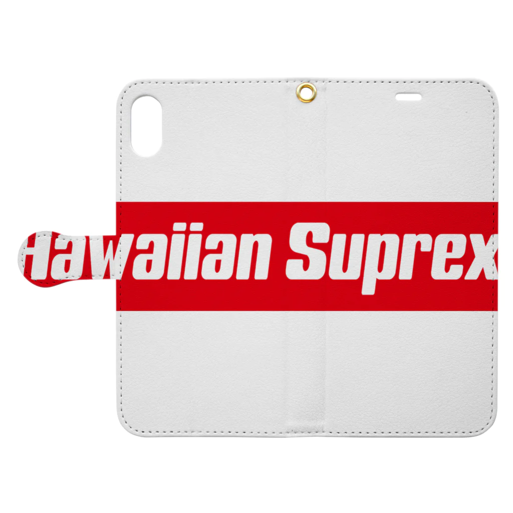 ハワイスタイルクラブのHawaiian Suprex Box Logo 手帳型スマホケースを開いた場合(外側)