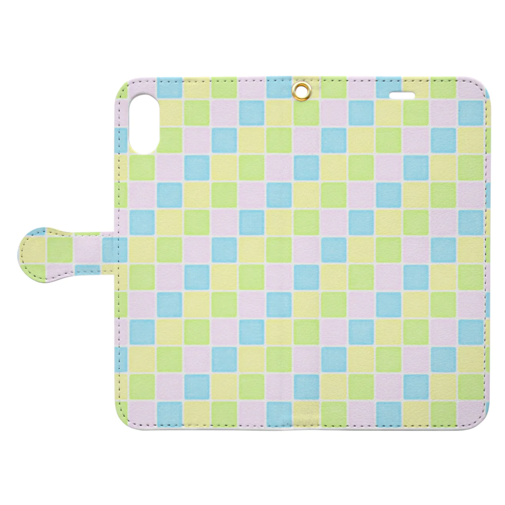 cooLunaのpastel tile - colorful - 手帳型スマホケースを開いた場合(外側)
