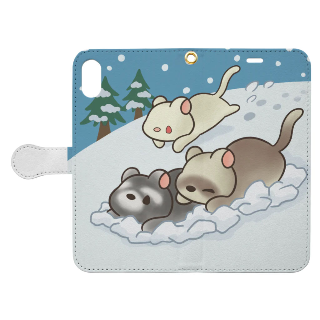 まめまま（フェレット）のフェレット雪山 Book-Style Smartphone Case:Opened (outside)