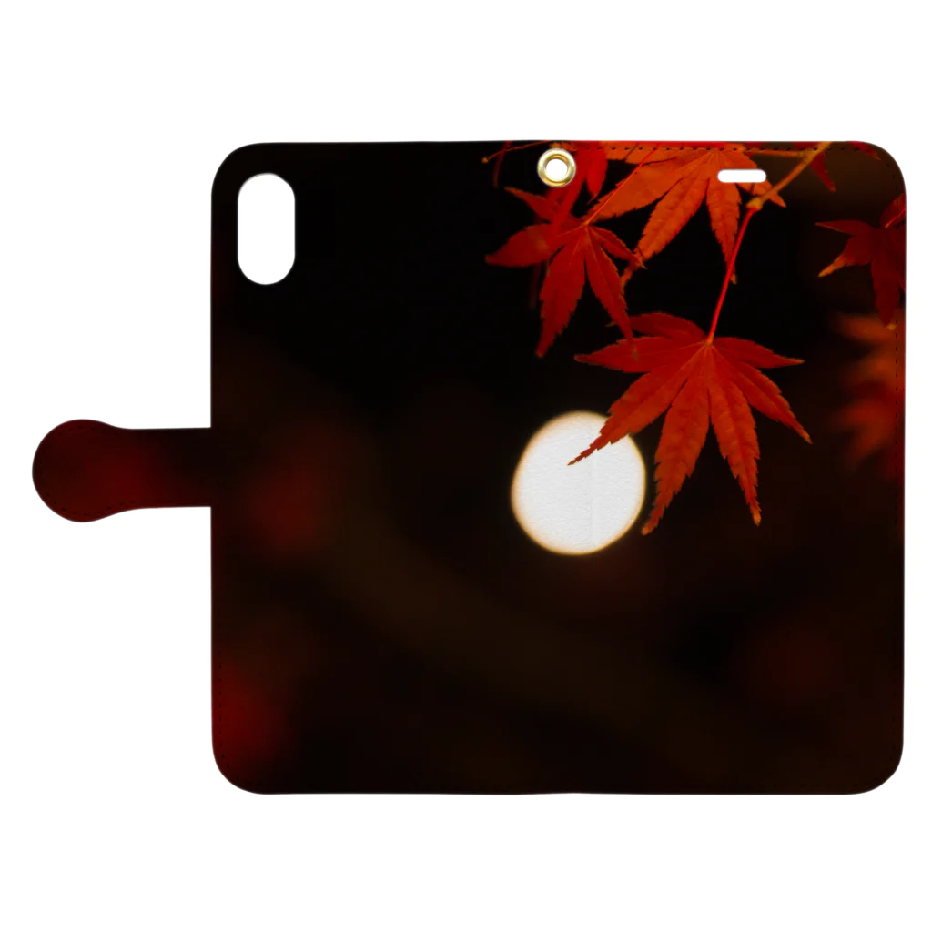 ここっとのボケた月と紅葉 Book-Style Smartphone Case:Opened (outside)